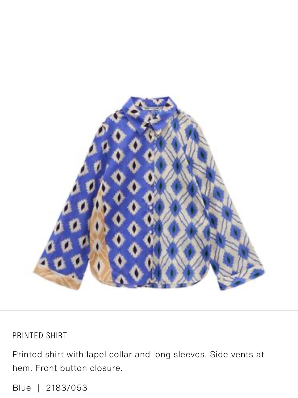 Zara Blue and Cream Geometric Print Shirt